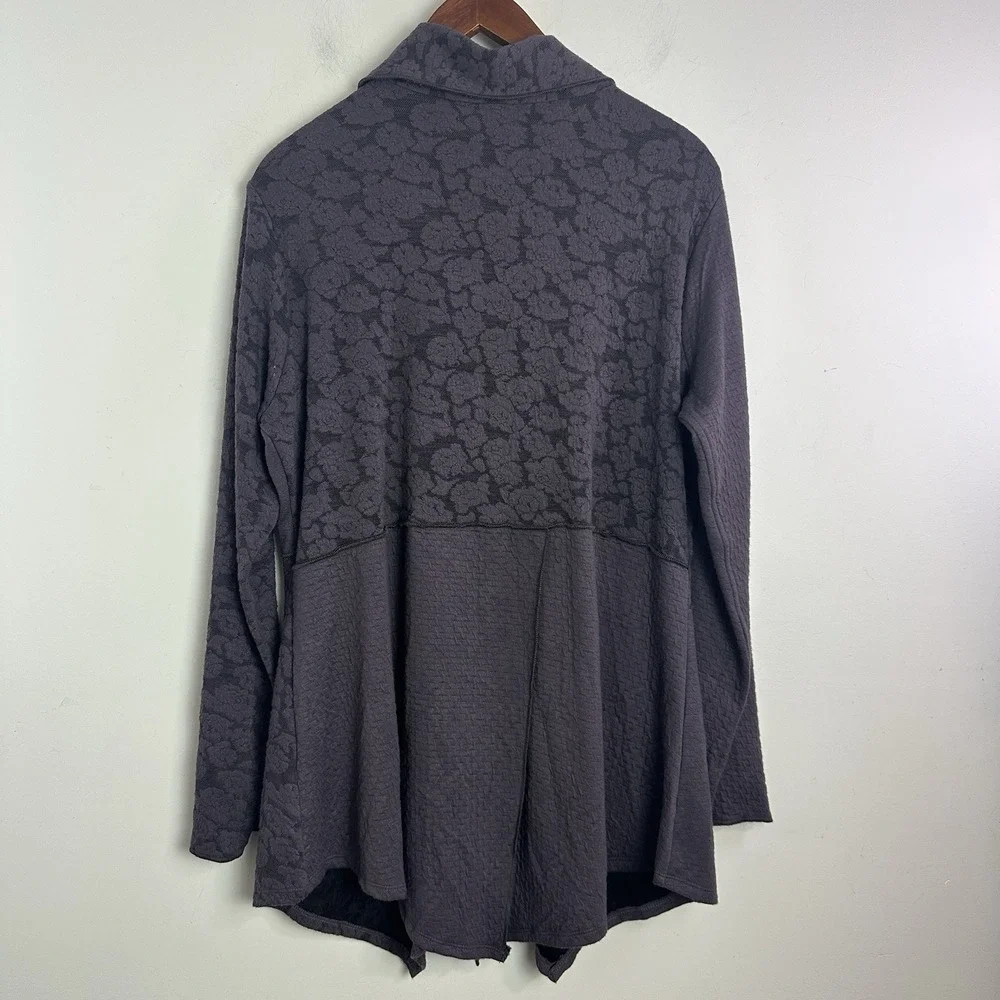 Parsley & Sage Women Large Button Up Tunic Jacket Purple Stretch‎ Floral Artsy